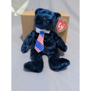 Ty Beanie Babies Pops Blue Teddy Bear Plush 8" Stuffed Animal Flag 2002 Tag